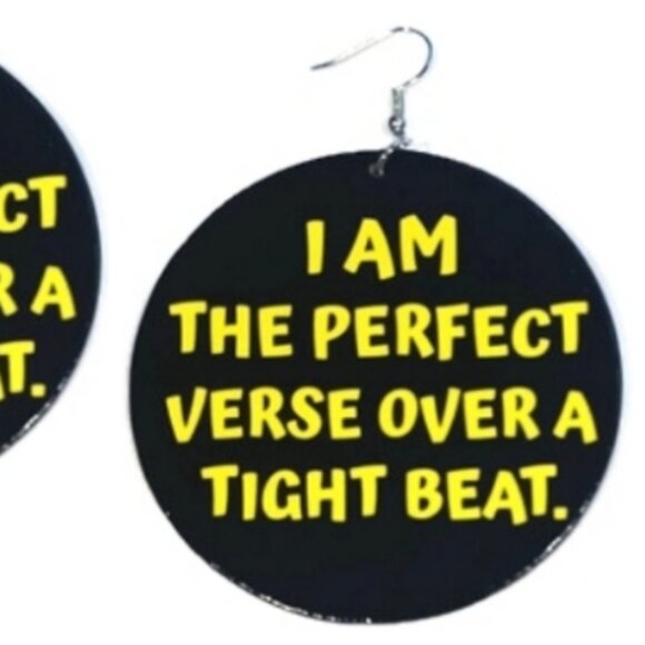 I Am The Perfect Verse Large Statement Dangle Wood Earrings - Picture 3 of 4